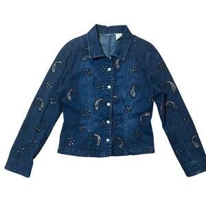 Vintage Flashbacks Beaded Paisley Denim Jacket Size Medium